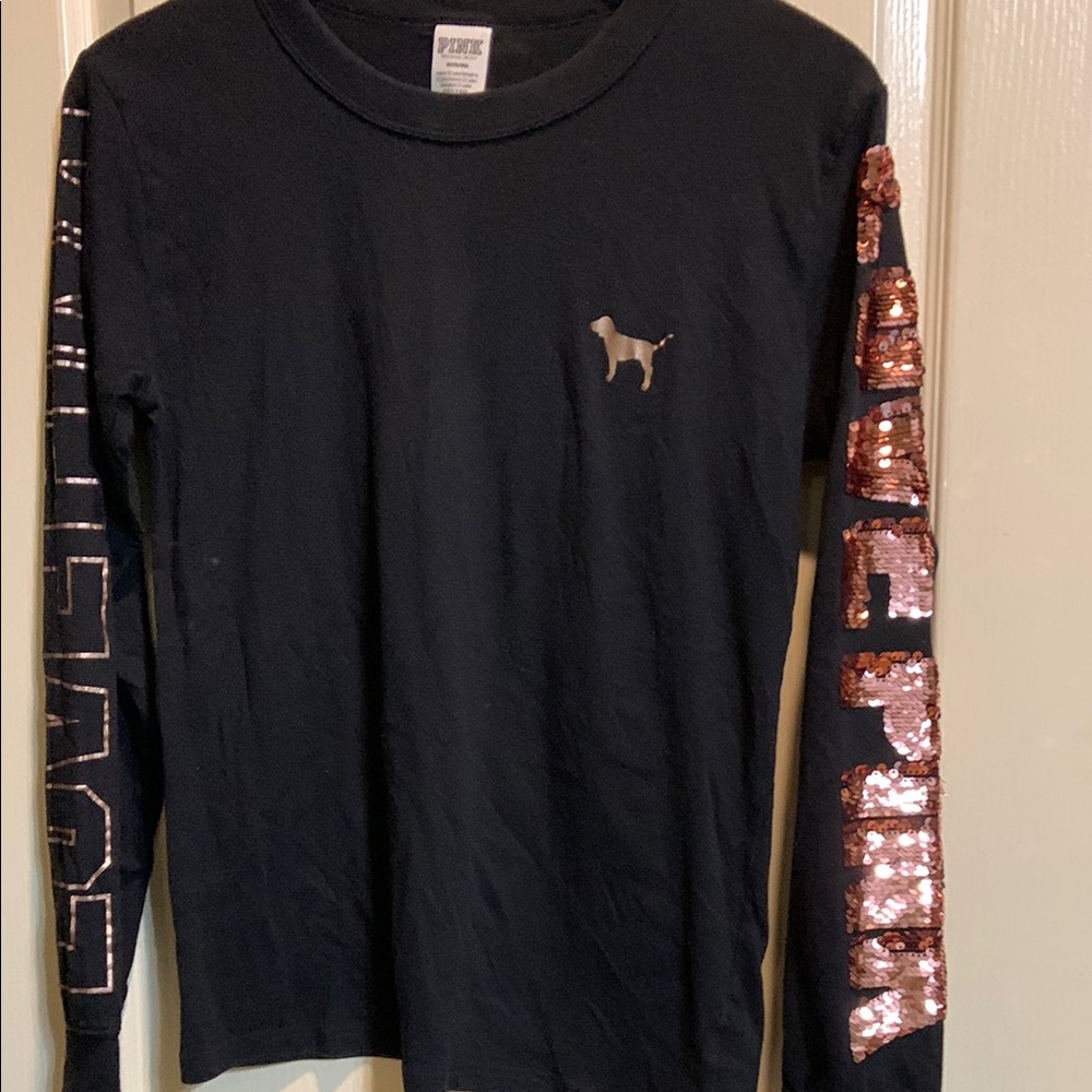 PINK Victoria's Secret Black Long Sleeve Tee with Sequin Details